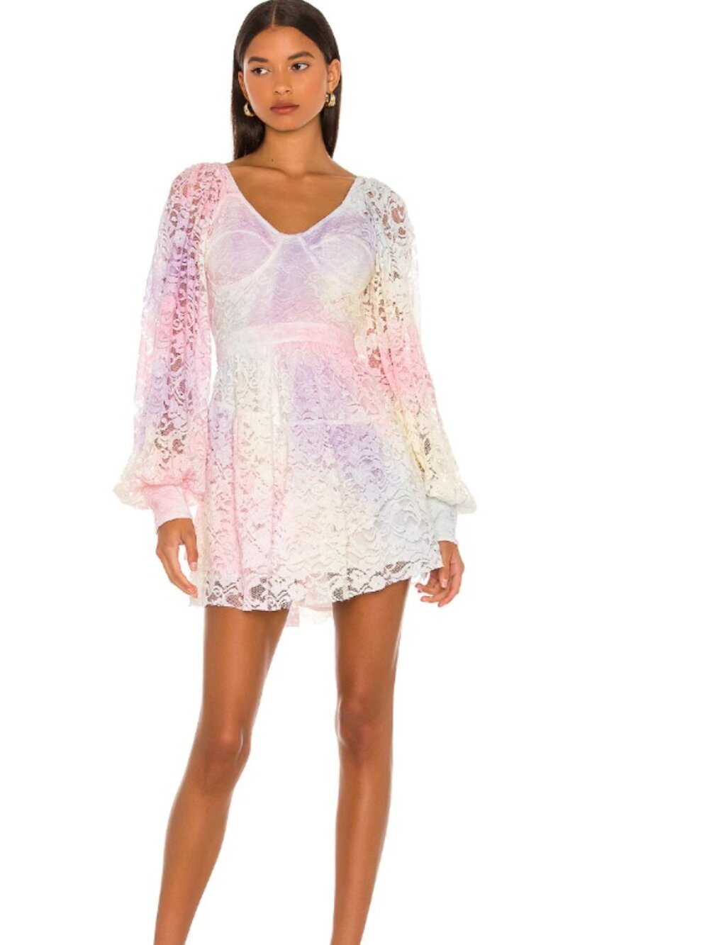Small NWT LoveShackFancy Alela Lace Mini Dress – Multi Tie Dye